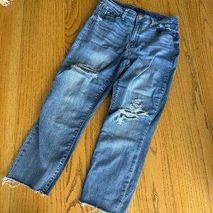 Judy Blue Slim Fit Jeans Size 11/30 Raw Hem Distressed High Rise Med Wash